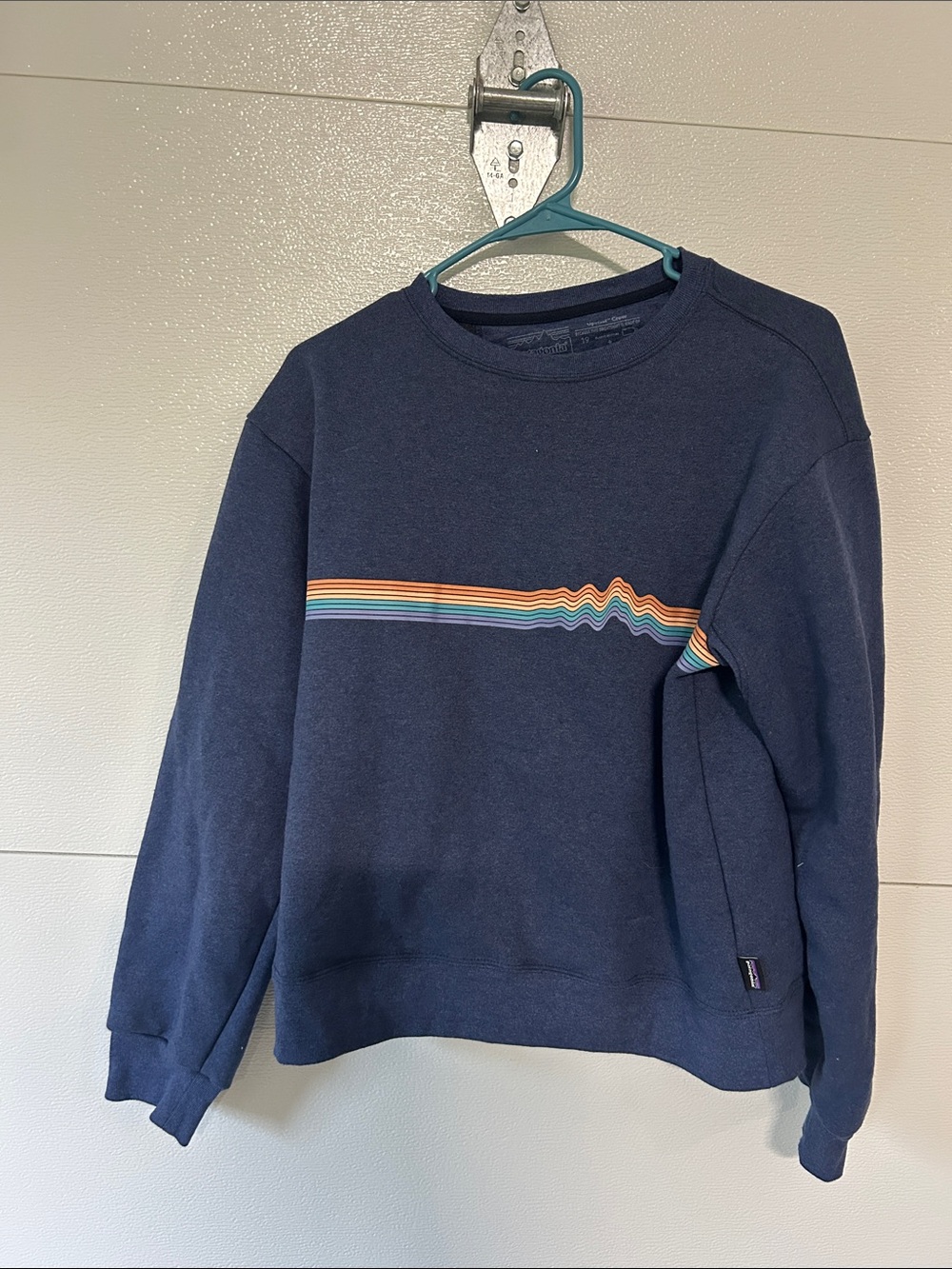 Patagonia Navy Sweatshirt with Rainbow Stripe
